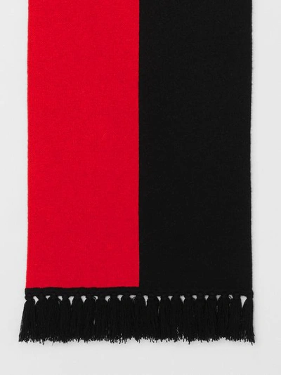 Shop Burberry Logo Detail Striped Cashmere Jacquard Scarf In Bright Red