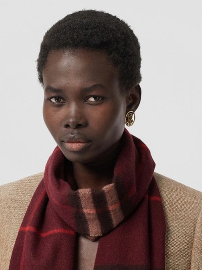 Shop Burberry The  Check Cashmere Scarf In Burgundy