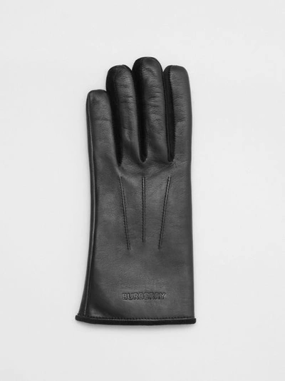 Shop Burberry Embossed Logo Cashmere-lined Lambskin Gloves In Black/black