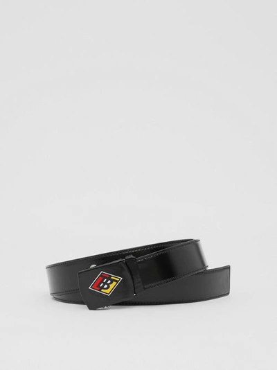 Shop Burberry Logo Graphic Plaque Buckle Canvas Belt In Black