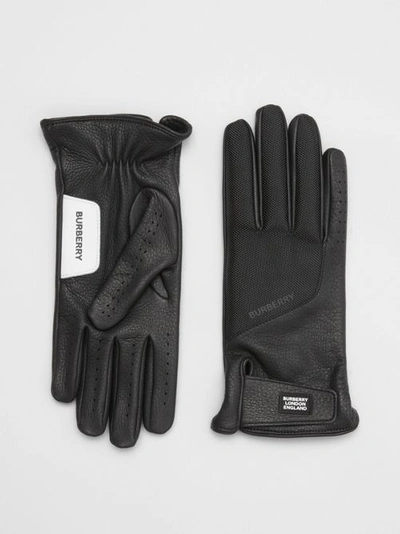 Shop Burberry Logo Appliqué Cashmere-lined Deerskin Gloves In Black