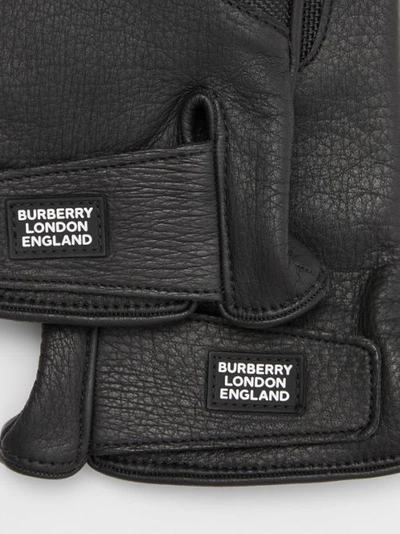 Shop Burberry Logo Appliqué Cashmere-lined Deerskin Gloves In Black