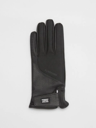 Shop Burberry Logo Appliqué Cashmere-lined Deerskin Gloves In Black