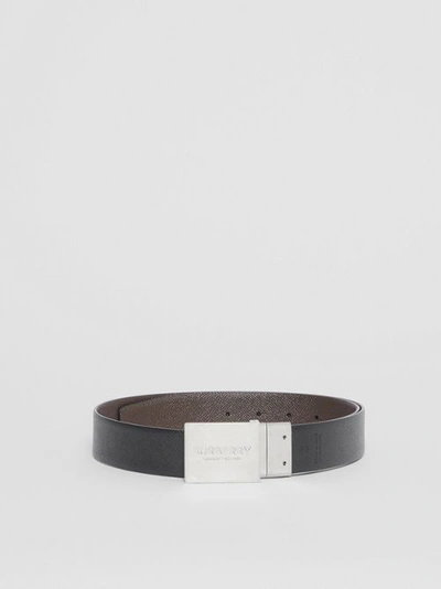 Shop Burberry Reversible Plaque Buckle Grainy Leather Belt In Chocolate/black