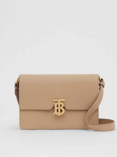 Shop Burberry Small Monogram Motif Leather Crossbody Bag In Archive Beige