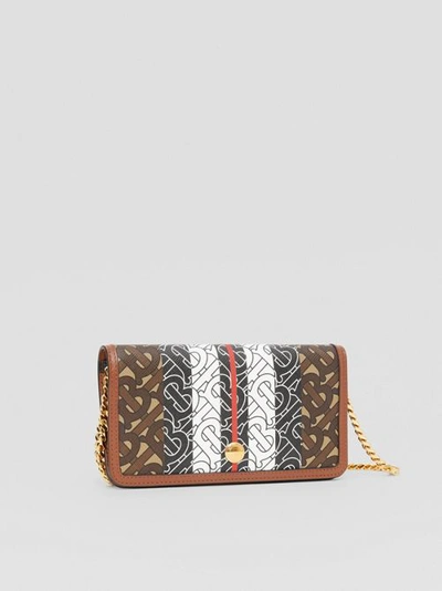 Shop Burberry Monogram Stripe E-canvas Phone Wallet With Strap In Bridle Brown