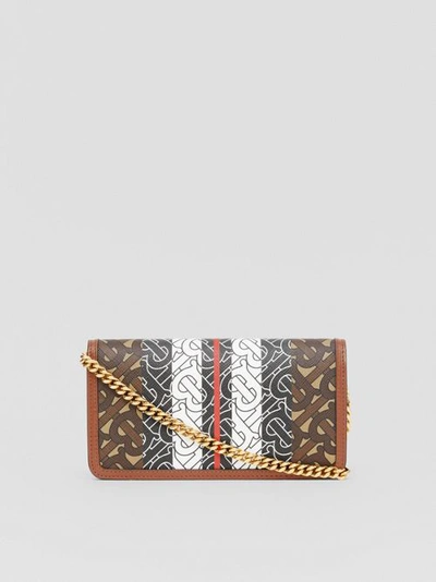 Shop Burberry Monogram Stripe E-canvas Phone Wallet With Strap In Bridle Brown