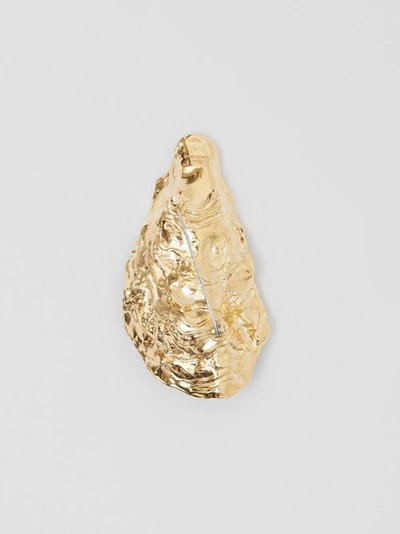 Shop Burberry Resin Pearl Detail Gold-plated Oyster Brooch In Light Gold/pearl