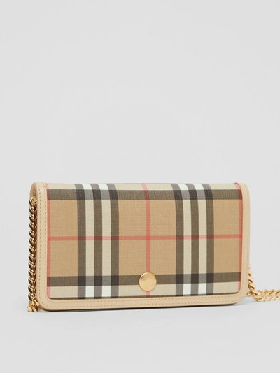 Shop Burberry Vintage Check E-canvas Phone Wallet With Strap In Beige