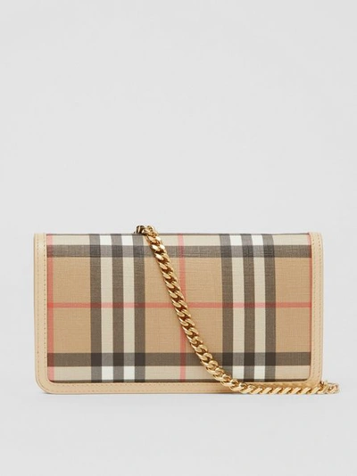 Shop Burberry Vintage Check E-canvas Phone Wallet With Strap In Beige