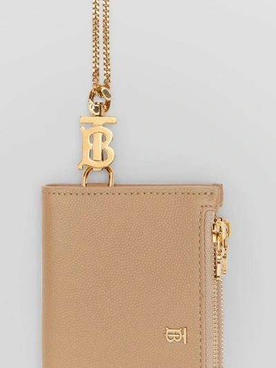 Shop Burberry Monogram Motif Grainy Leather Wallet With Detachable Strap In Archive Beige