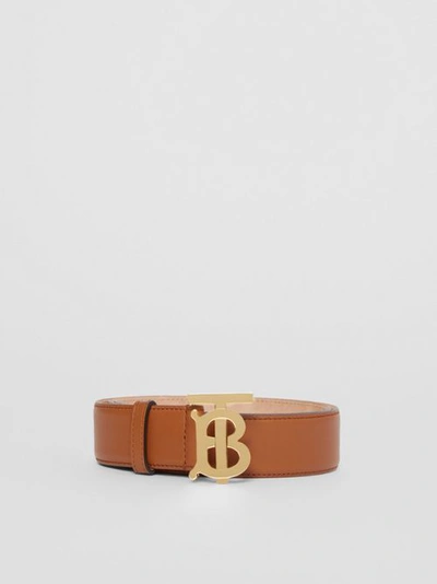 Shop Burberry Monogram Motif Leather Belt In Tan