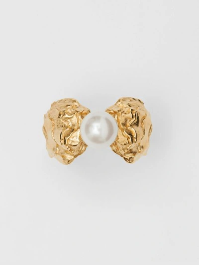 Shop Burberry Gold-plated Resin Pearl Ring In Light Gold/pearl