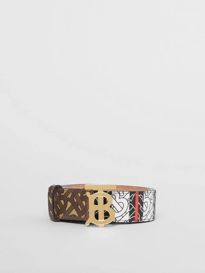 Shop Burberry Monogram Stripe E-canvas And Leather Belt In Bridle Brown