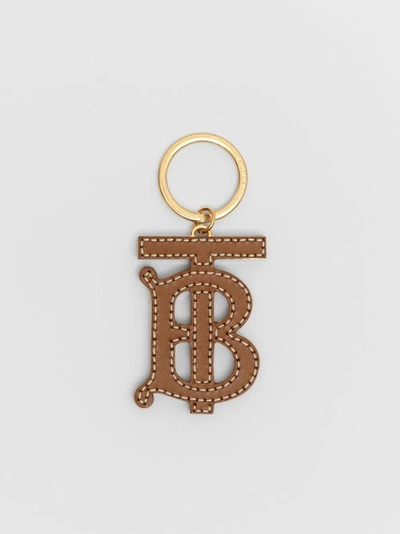 Shop Burberry Monogram Motif Two-tone Leather Key Charm In Black / Brown