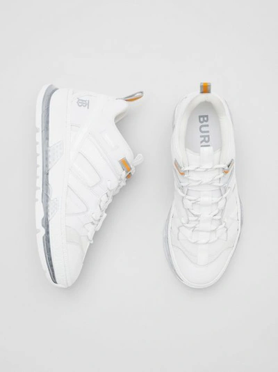 Shop Burberry Nylon And Leather Union Sneakers In Optic White