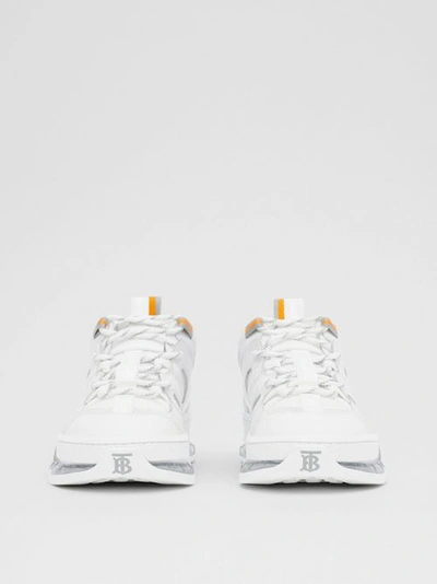 Shop Burberry Nylon And Leather Union Sneakers In Optic White