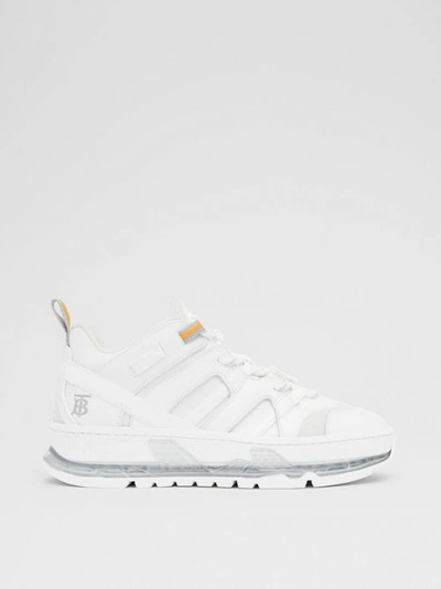 Shop Burberry Nylon And Leather Union Sneakers In Optic White