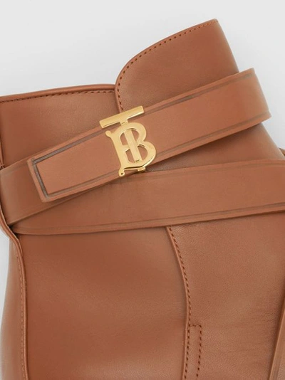 Shop Burberry Monogram Motif Leather Ankle Boots In Tan