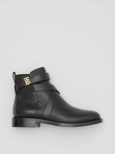 Shop Burberry Monogram Motif Leather Ankle Boots In Black