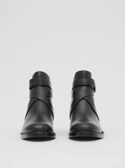 Shop Burberry Monogram Motif Leather Ankle Boots In Black