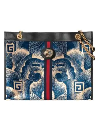 Shop Gucci Large Rajah Velvet Tote With Cloud Print In Multi