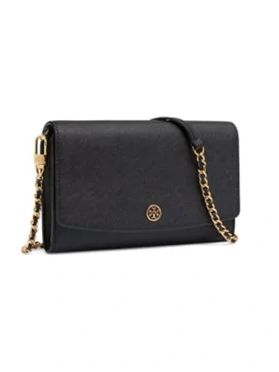 Shop Tory Burch Robinson Leather Wallet-on-chain In Black