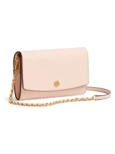 Shop Tory Burch Women's Robinson Leather Wallet-on-chain In Pink