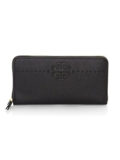 Shop Tory Burch Mcgraw Zip-around Leather Wallet In Black