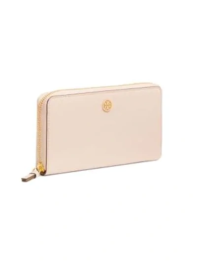 Shop Tory Burch Robinson Zip-around Leather Wallet In Shell Pink