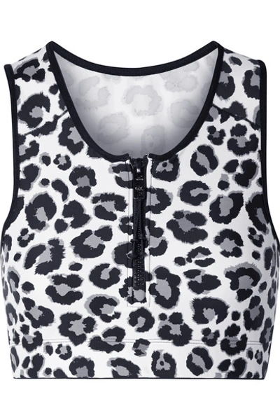 Shop Adam Selman Sport Cropped Leopard-print Stretch Top In Gray