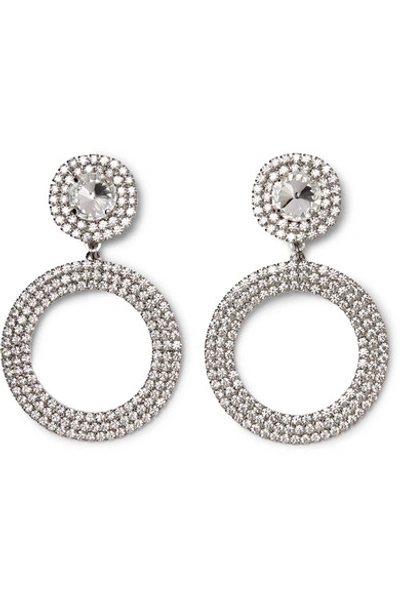 Shop Alessandra Rich Oversized Silver-tone Crystal Clip Earrings