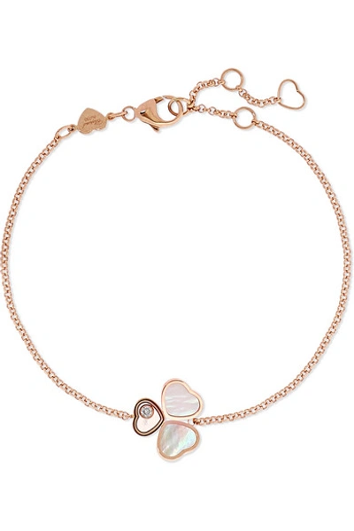 Shop Chopard Happy Hearts Wings 18-karat Rose Gold, Mother-of-pearl And Diamond Bracelet
