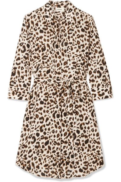 Shop L Agence Stella Belted Leopard-print Silk Mini Dress In Leopard Print