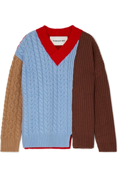 Shop Andersson Bell Oversized Color-block Wool-blend Sweater In Blue