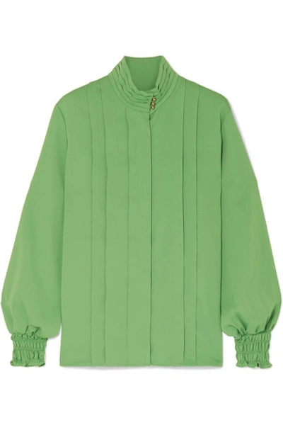 Shop Andersson Bell Katie Layered Pintucked Crepe Blouse In Green