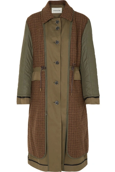 Shop Andersson Bell Khloe Reversible Twill, Wool-blend And Shell Trench Coat In Army Green