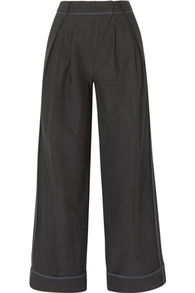 Shop Andersson Bell Daria Pleated Pinstriped Twill Wide-leg Pants In Black