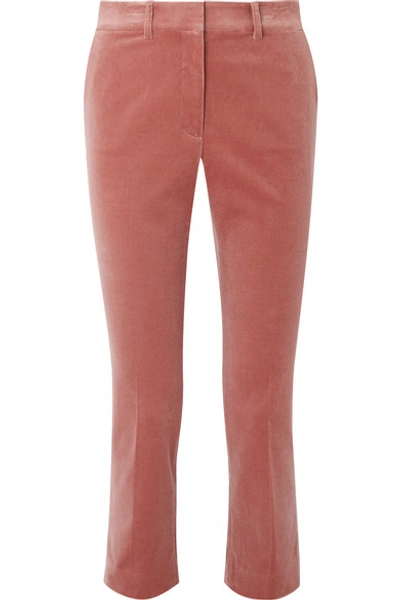 Shop Frame Cropped Perfect Cotton-blend Velvet Slim-leg Pants In Antique Rose