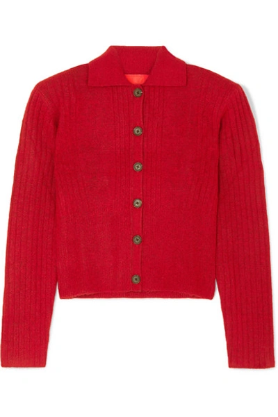 Shop Commission Tereza Ribbed-knit Cardigan In Red