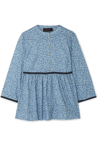 Shop Hatch The Eleanor Floral-print Cotton-jacquard Blouse In Blue