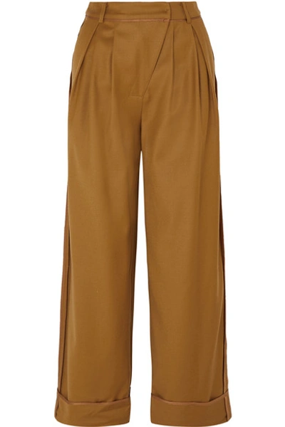 Shop Andersson Bell Daria Pleated Wool-blend Wide-leg Pants In Light Brown