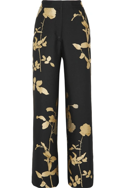 Shop Dries Van Noten Metallic Floral-jacquard Wide-leg Pants In Black