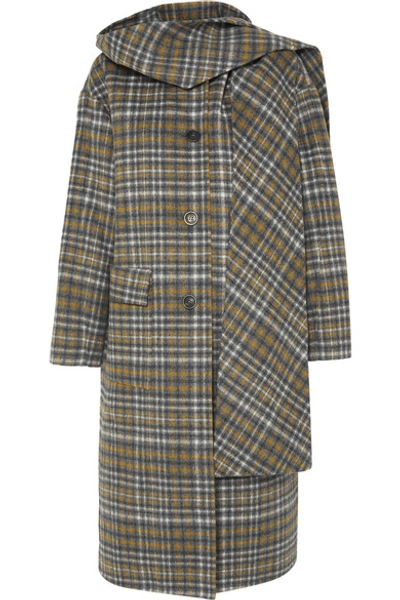 Shop Andersson Bell Sophia Hooded Checked Wool-blend Coat In Gray