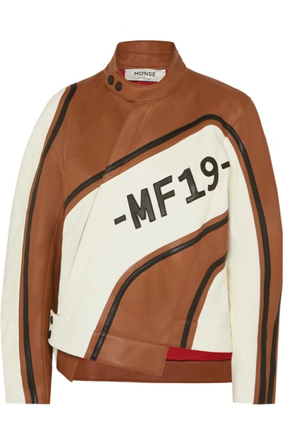 Shop Monse Asymmetric Leather Biker Jacket In Brown