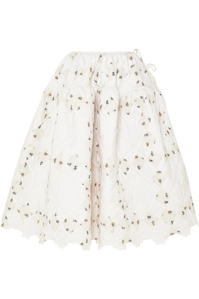 Shop Cecilie Bahnsen Rosie Quilted Cotton-jacquard Midi Skirt In White