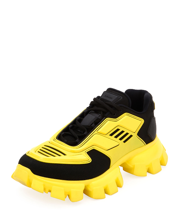 prada black and yellow sneakers
