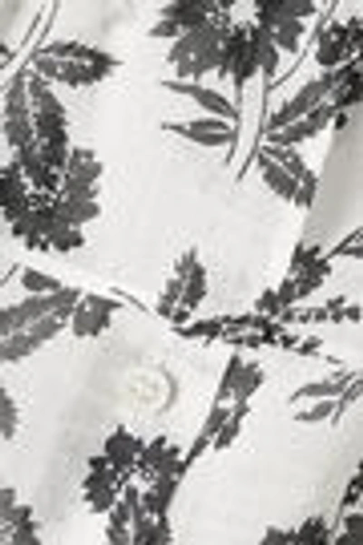 Shop Miu Miu Cropped Off-the-shoulder Ruffled Floral-print Ramie Top In Ivory