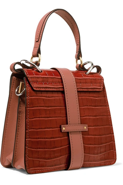 Shop Chloé Aby Small Croc-effect Leather Tote In Brown