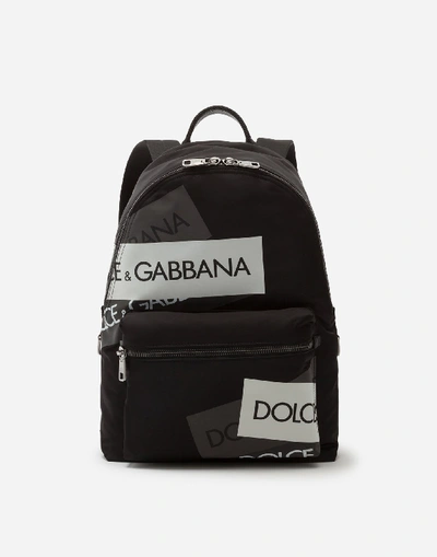 Shop Dolce & Gabbana Nylon Vulcano Backpack With Tape Logo Print In Black